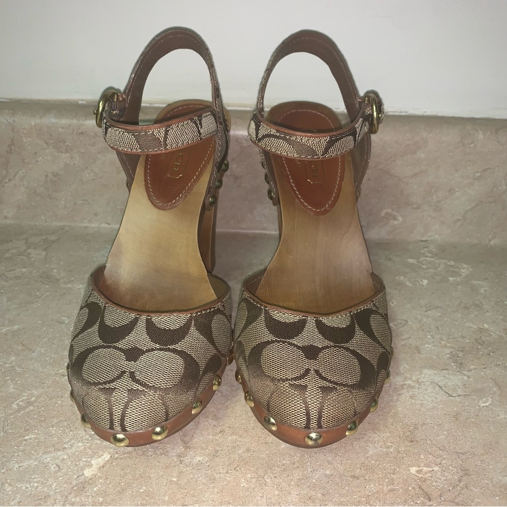 Coach Carleen Sig Women's Brown Patterned Heels - Picture 5 of 15